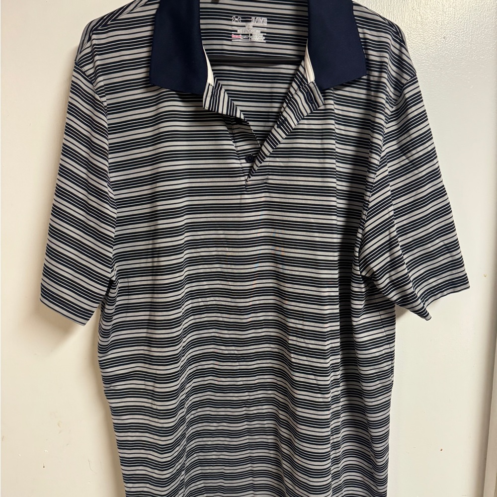 Under Armour Navy and White Striped Polo Shirt